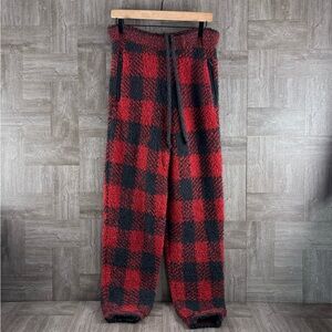 SKIMS Unisex Cabin Cozy Knit Plaid Lounge Pants Holiday Red &Black Buffalo Check